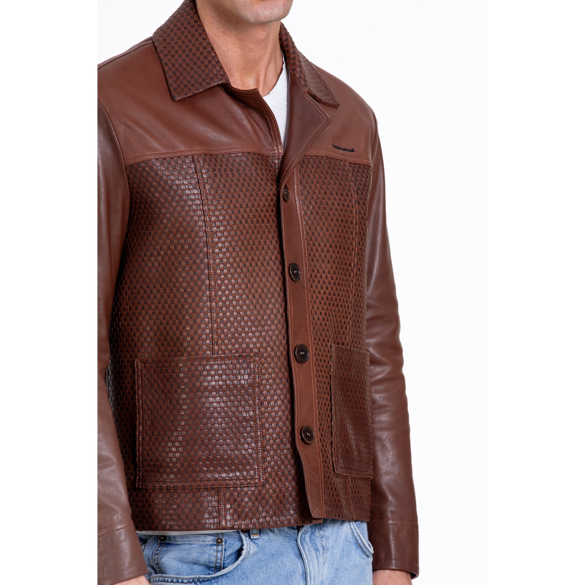 The Glasgow Tan Handwoven Leather Men Jacket