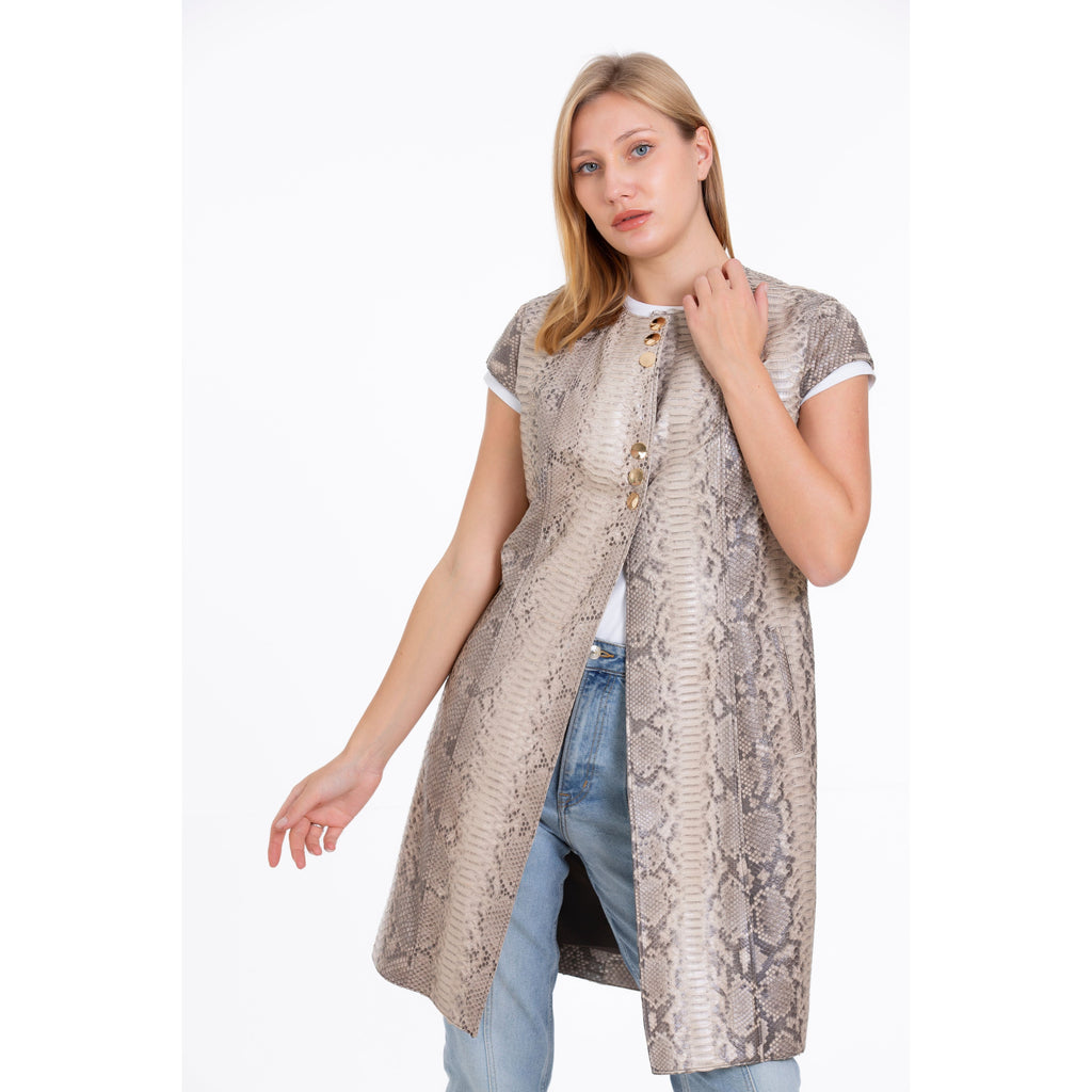 The Principe Pythn Skin Leather Natural Zip-Up Vest Women Jacket