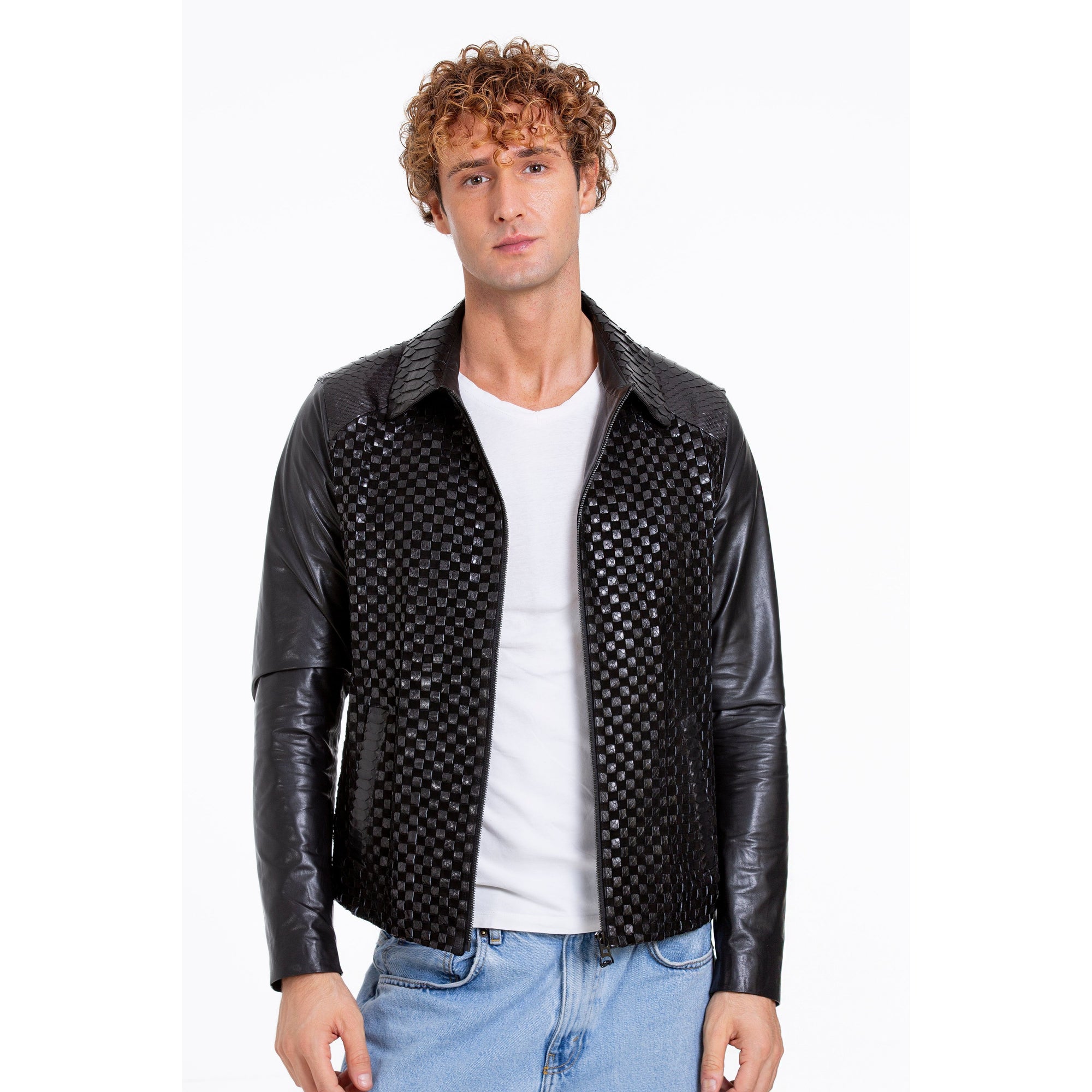 The Bedford Pythn Skin Handwoven Leather Black Men Jacket