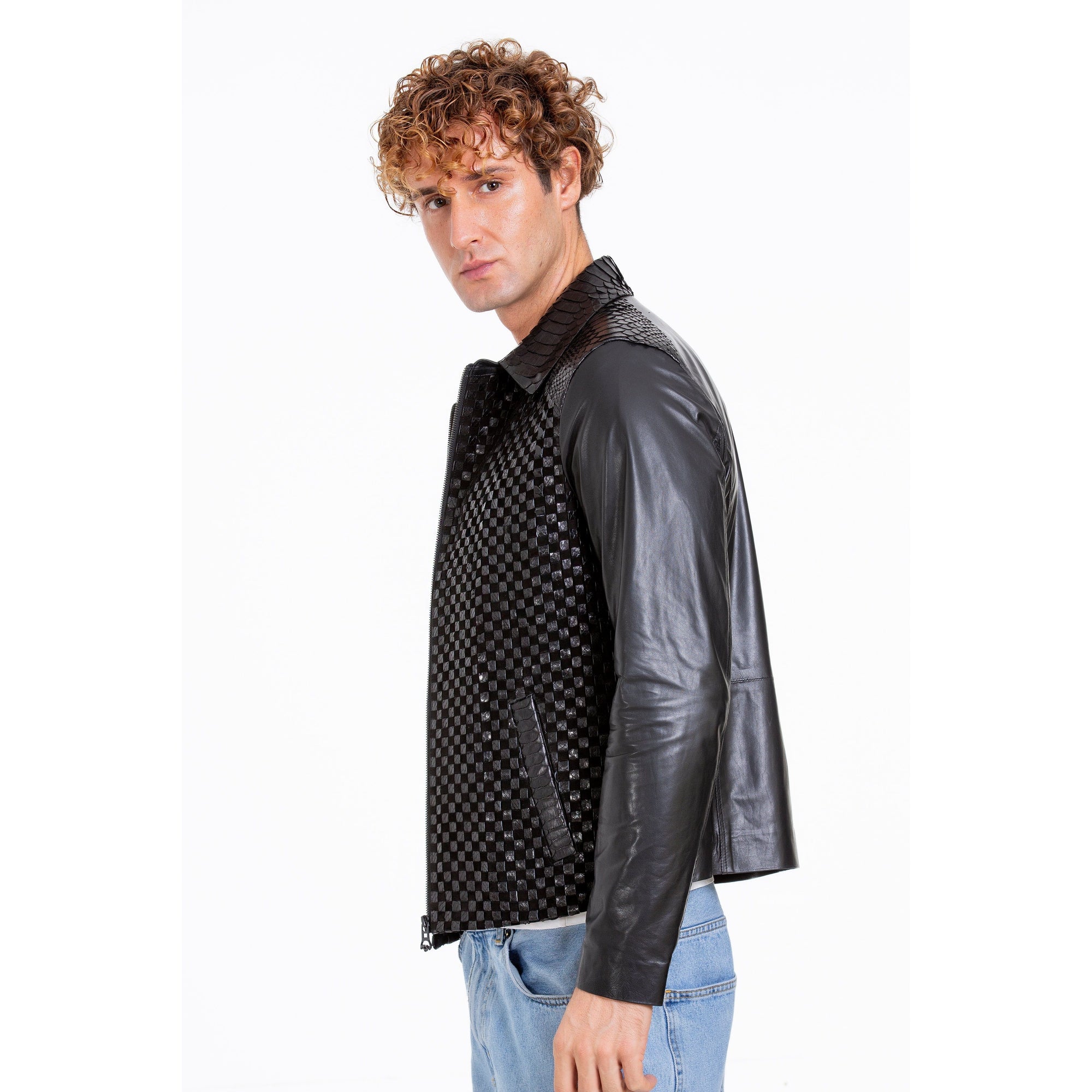 The Bedford Pythn Skin Handwoven Leather Black Men Jacket