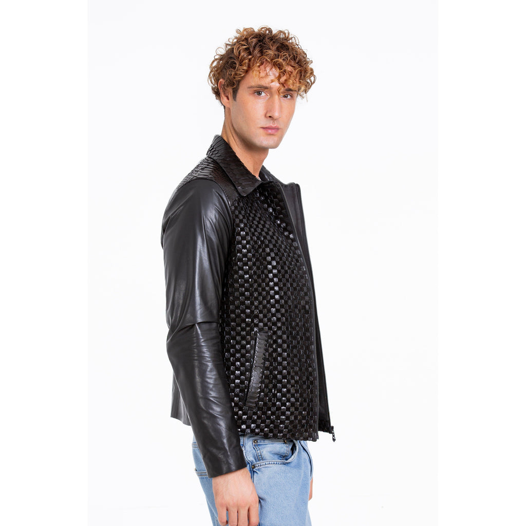 The Bedford Pythn Skin Handwoven Leather Black Men Jacket