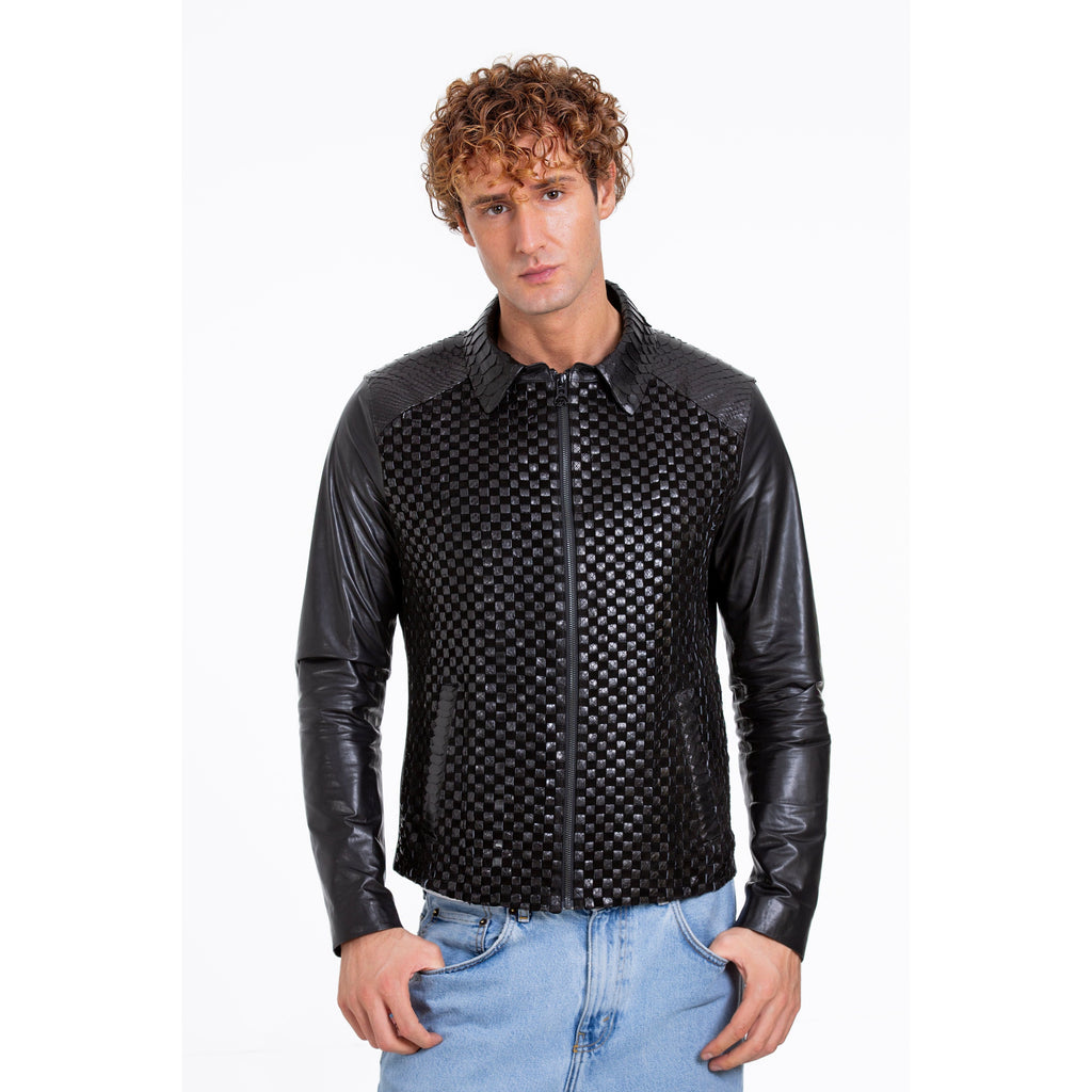 The Bedford Pythn Skin Handwoven Leather Black Men Jacket