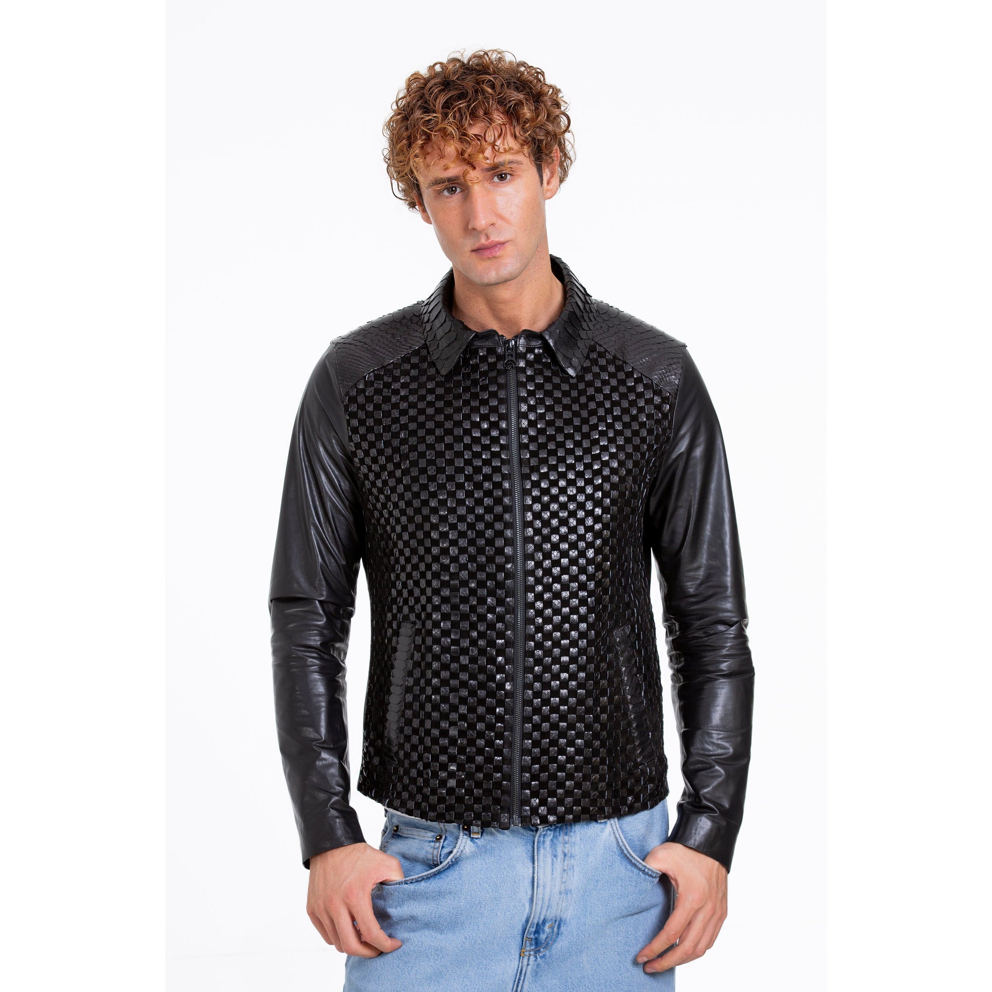 The Bedford Pythn Skin Handwoven Leather Black Men Jacket