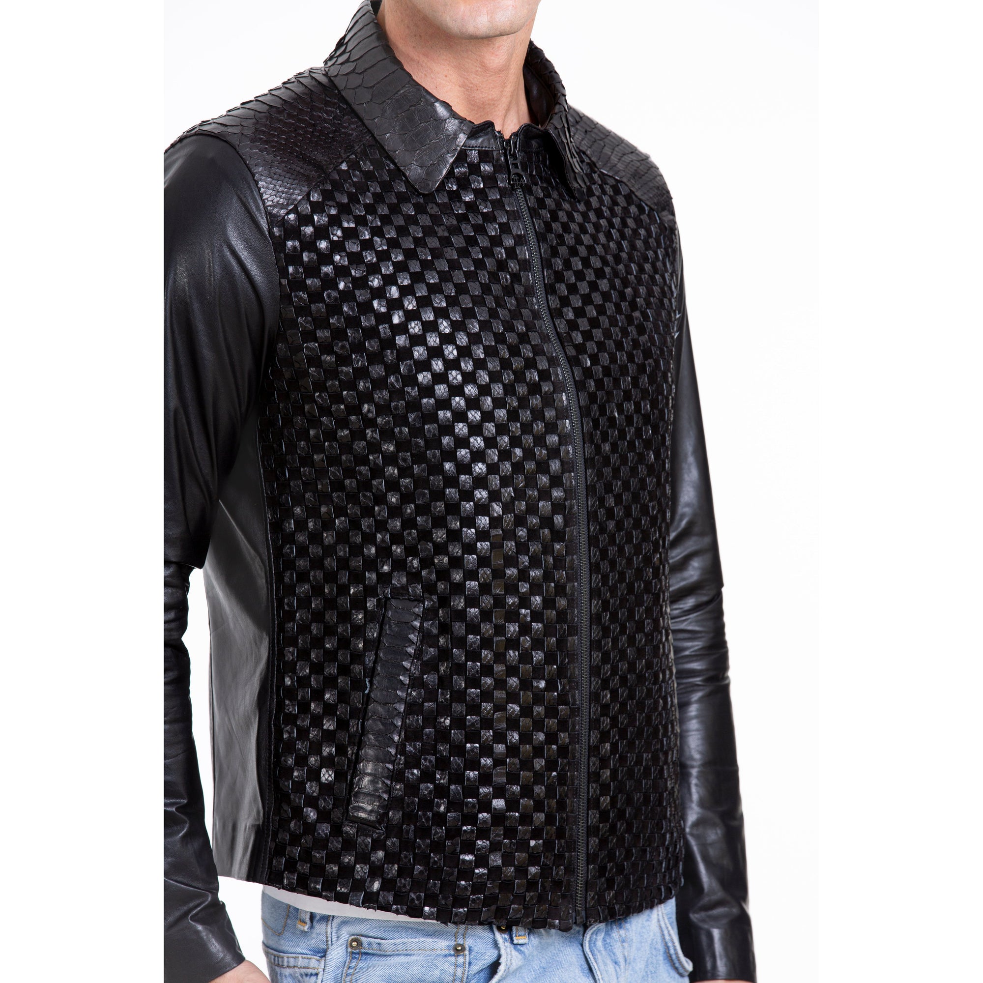 The Bedford Pythn Skin Handwoven Leather Black Men Jacket