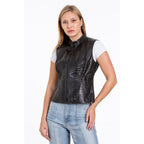The Strasbourg Pythn Skin Leather Black Zip-Up Vest Women Jacket