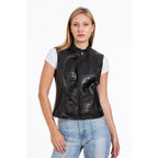 The Strasbourg Pythn Skin Leather Black Zip-Up Vest Women Jacket
