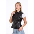 The Strasbourg Pythn Skin Leather Black Zip-Up Vest Women Jacket