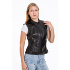 The Strasbourg Pythn Skin Leather Black Zip-Up Vest Women Jacket