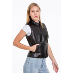 The Strasbourg Pythn Skin Leather Black Zip-Up Vest Women Jacket