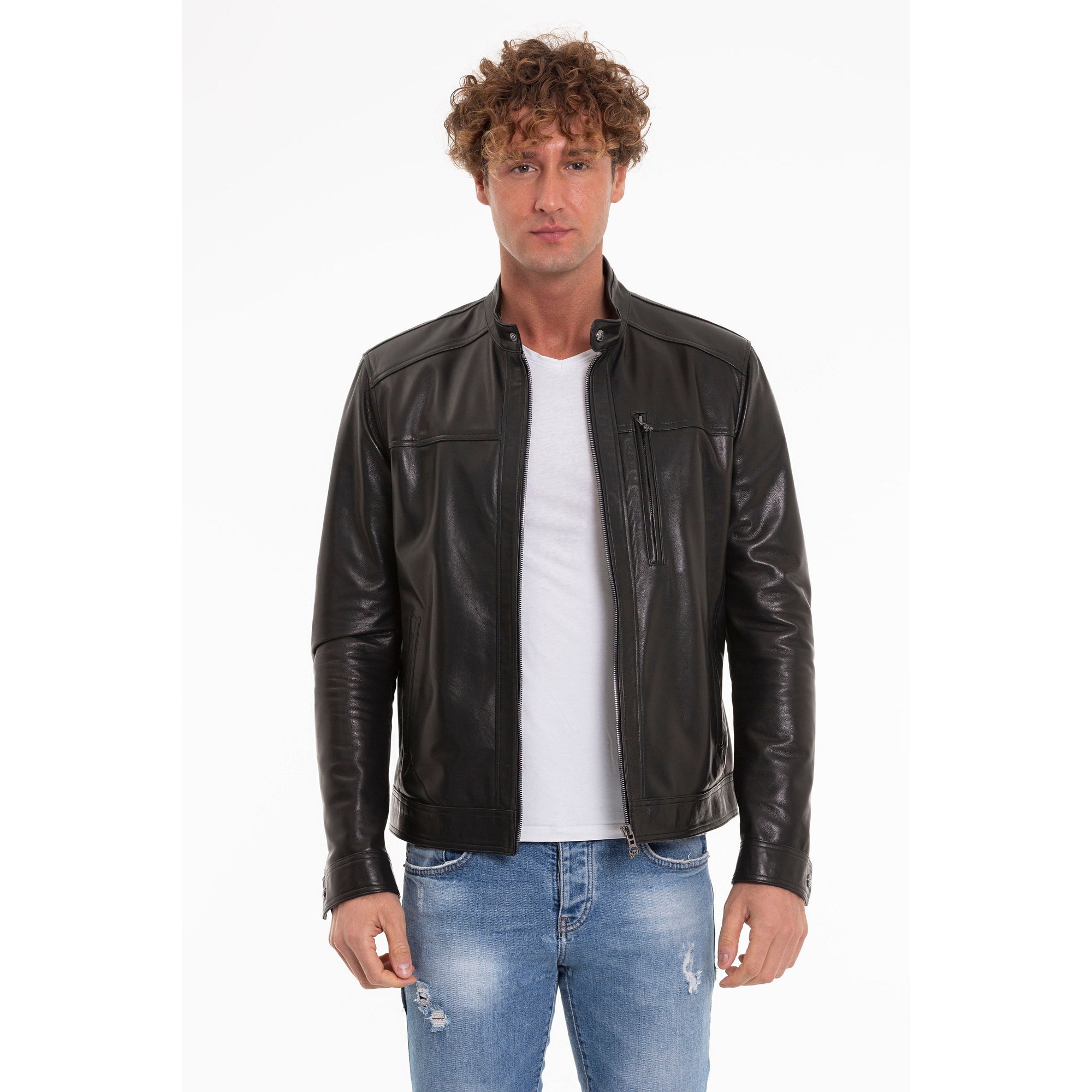 The Poleo Black Leather Men Jacket