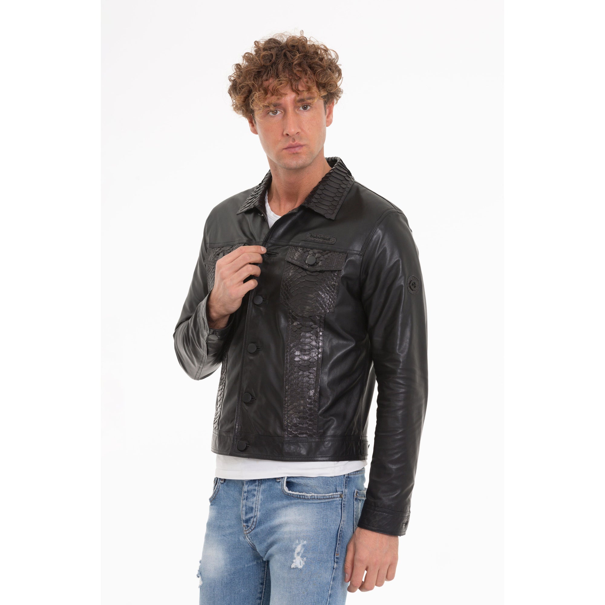 The Cacin Snake Black Leather Men Jacket