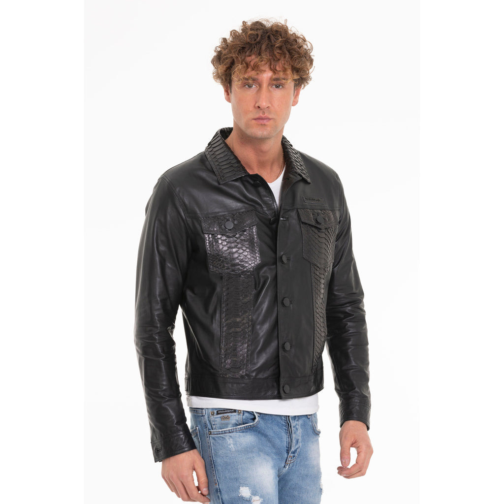 The Cacin Snake Black Leather Men Jacket
