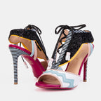 The Santa Amaro White Glitter Leather T-Strap Lace -Up Women Sandal