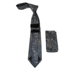 Men's Stacy Adams Tie and Hankie Set Woven Silky Satin #SAT104 Gray Paisley
