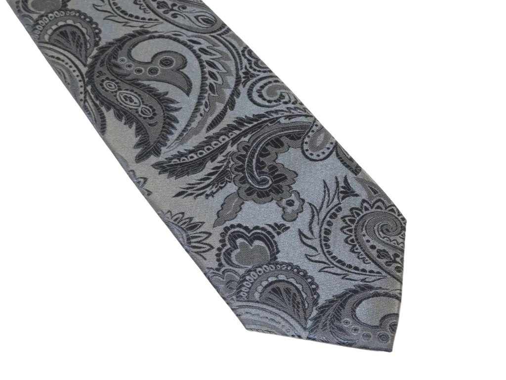 Men's Stacy Adams Tie and Hankie Set Woven Silky Satin #SAT104 Gray Paisley
