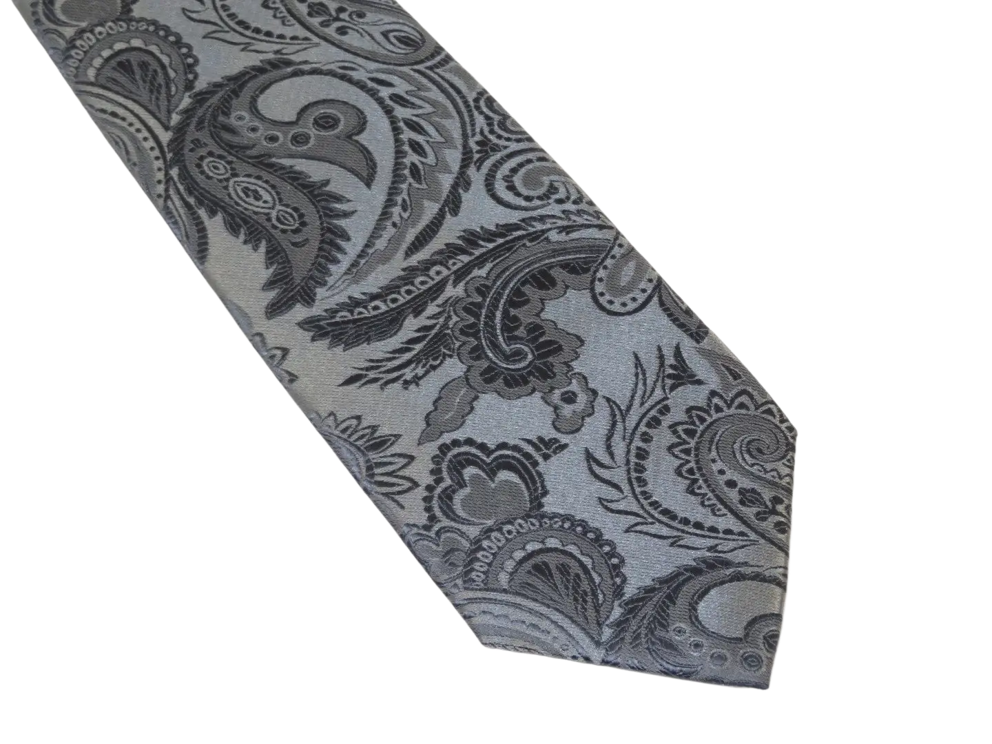 Men's Stacy Adams Tie and Hankie Set Woven Silky Satin #SAT104 Gray Paisley