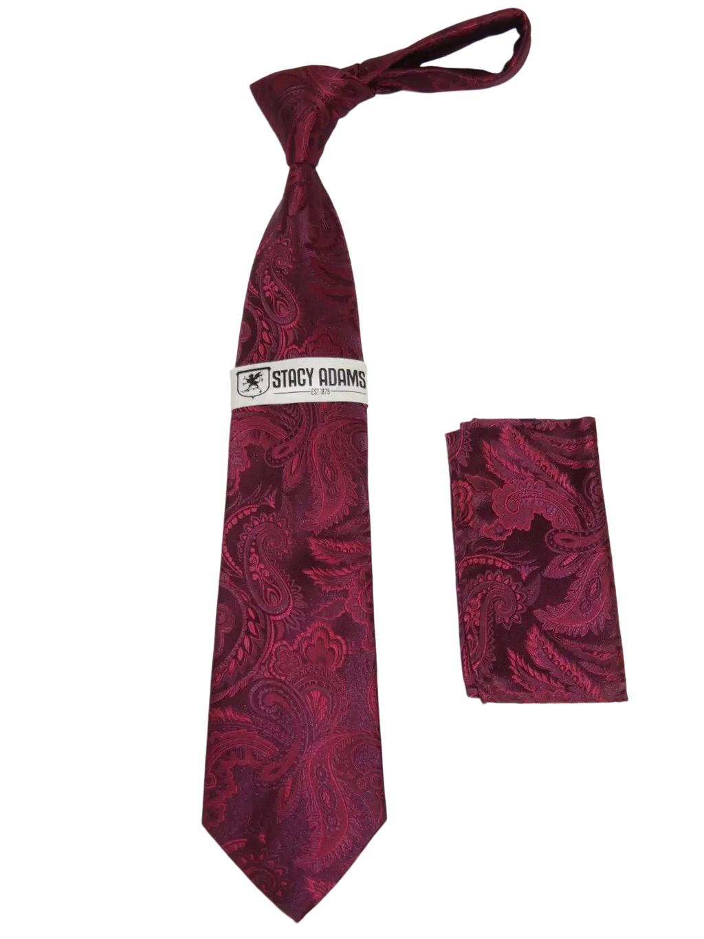 Men's Stacy Adams Tie and Hankie Set Woven Silky Satin #SAT113 Wine Paisley