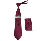 Men's Stacy Adams Tie and Hankie Set Woven Silky Satin #SAT113 Wine Paisley