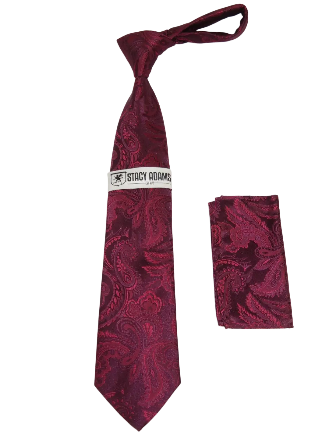 Men's Stacy Adams Tie and Hankie Set Woven Silky Satin #SAT113 Wine Paisley