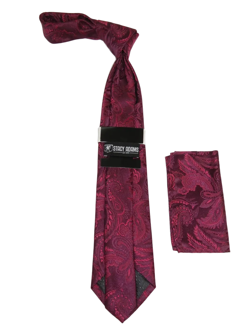 Men's Stacy Adams Tie and Hankie Set Woven Silky Satin #SAT113 Wine Paisley