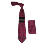 Men's Stacy Adams Tie and Hankie Set Woven Silky Satin #SAT113 Wine Paisley