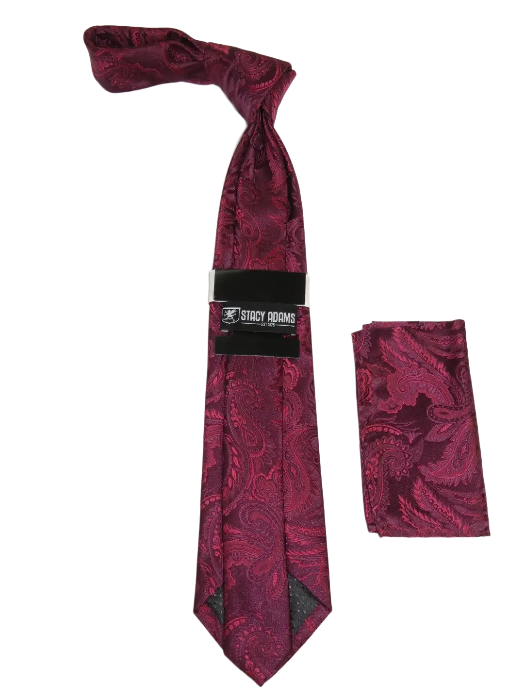 Men's Stacy Adams Tie and Hankie Set Woven Silky Satin #SAT113 Wine Paisley