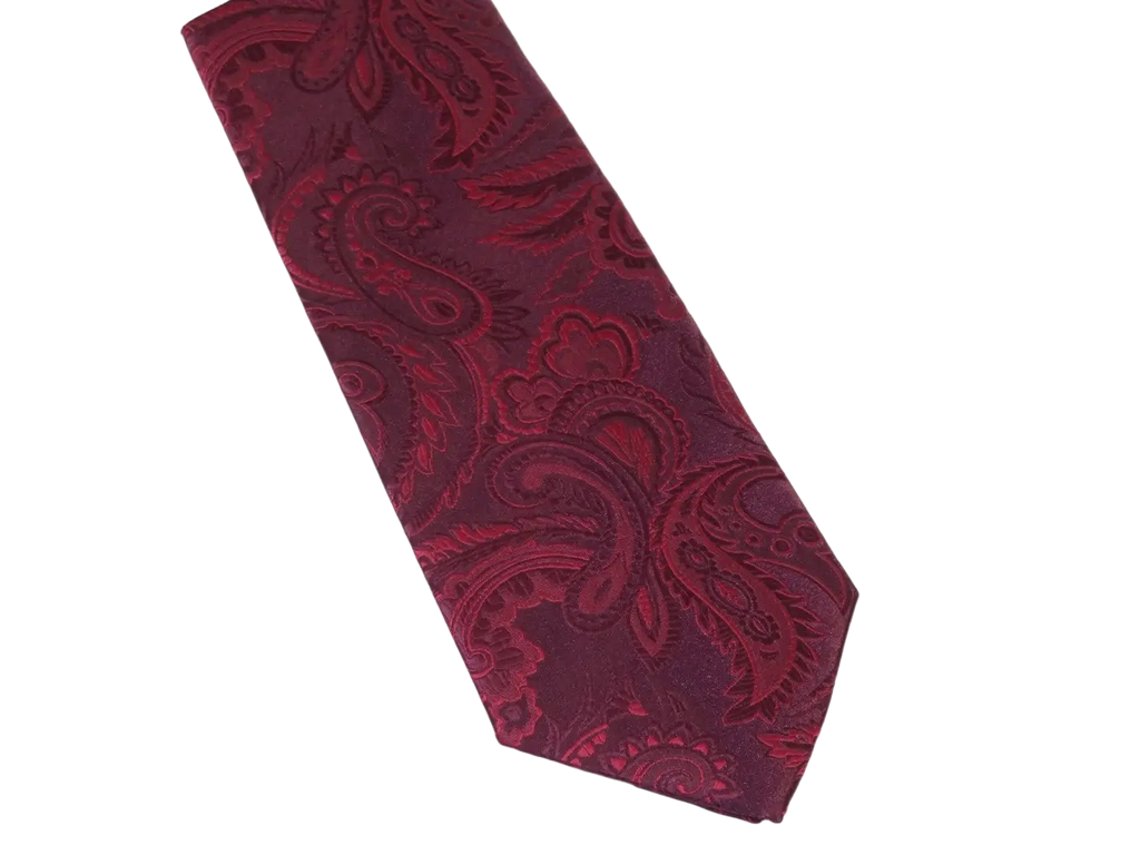 Men's Stacy Adams Tie and Hankie Set Woven Silky Satin #SAT113 Wine Paisley
