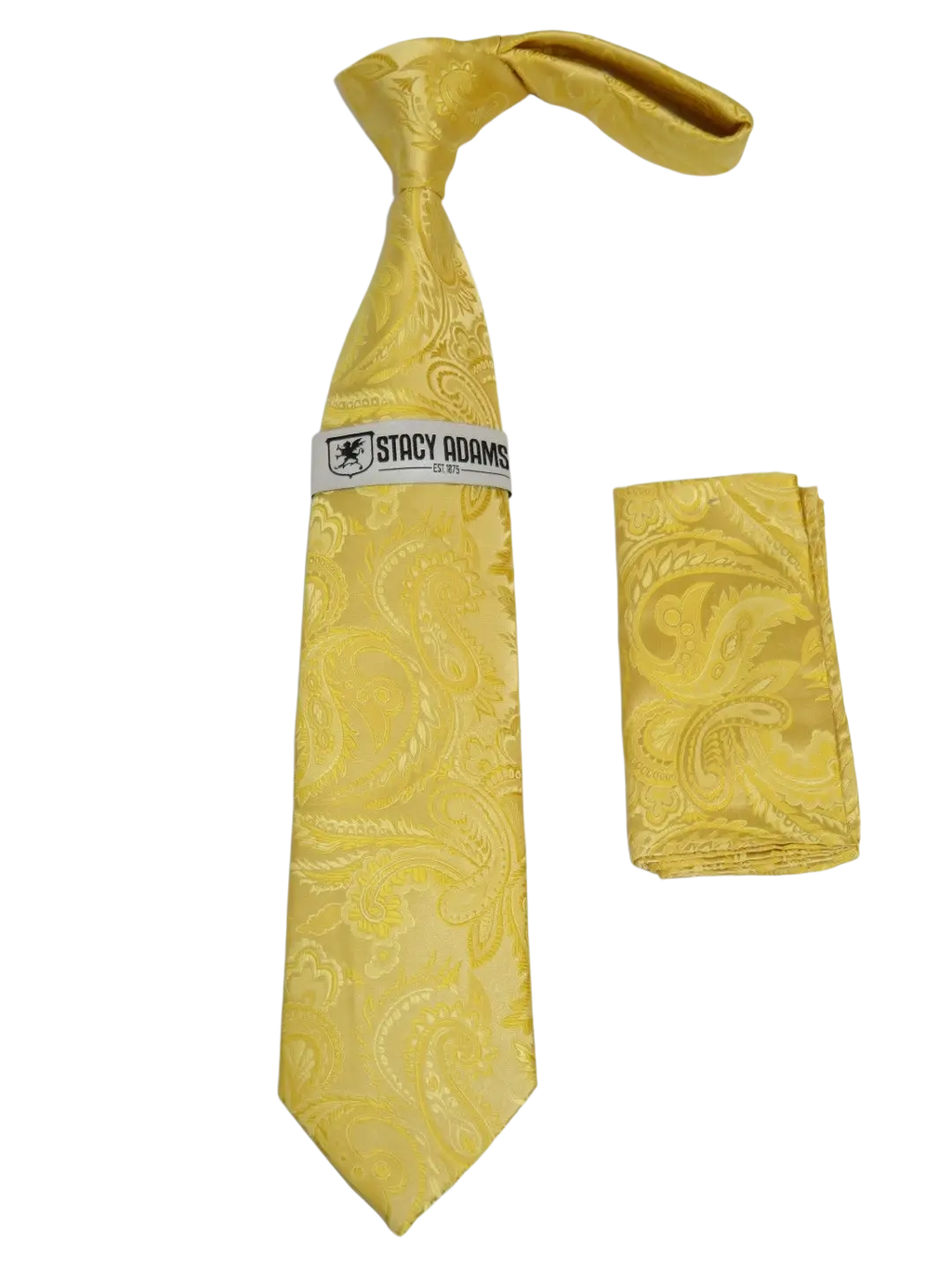 Men's Stacy Adams Tie and Hankie Set Woven Silky Satin #SAT114 Gold Paisley