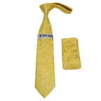 Men's Stacy Adams Tie and Hankie Set Woven Silky Satin #SAT114 Gold Paisley