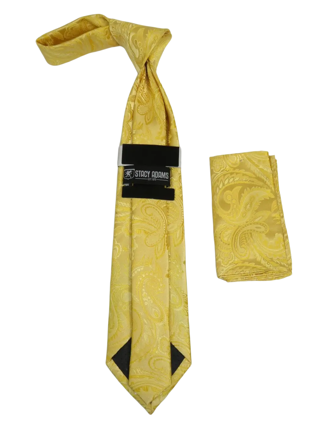 Men's Stacy Adams Tie and Hankie Set Woven Silky Satin #SAT114 Gold Paisley