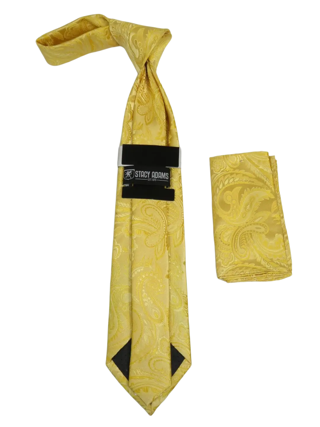 Men's Stacy Adams Tie and Hankie Set Woven Silky Satin #SAT114 Gold Paisley