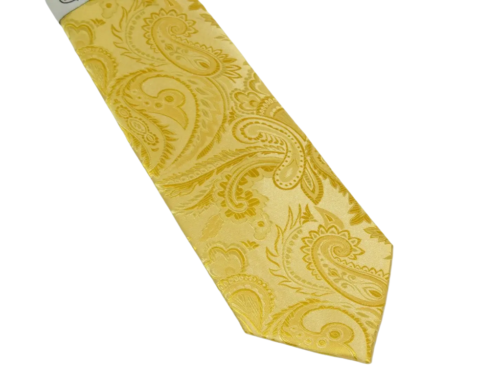 Men's Stacy Adams Tie and Hankie Set Woven Silky Satin #SAT114 Gold Paisley