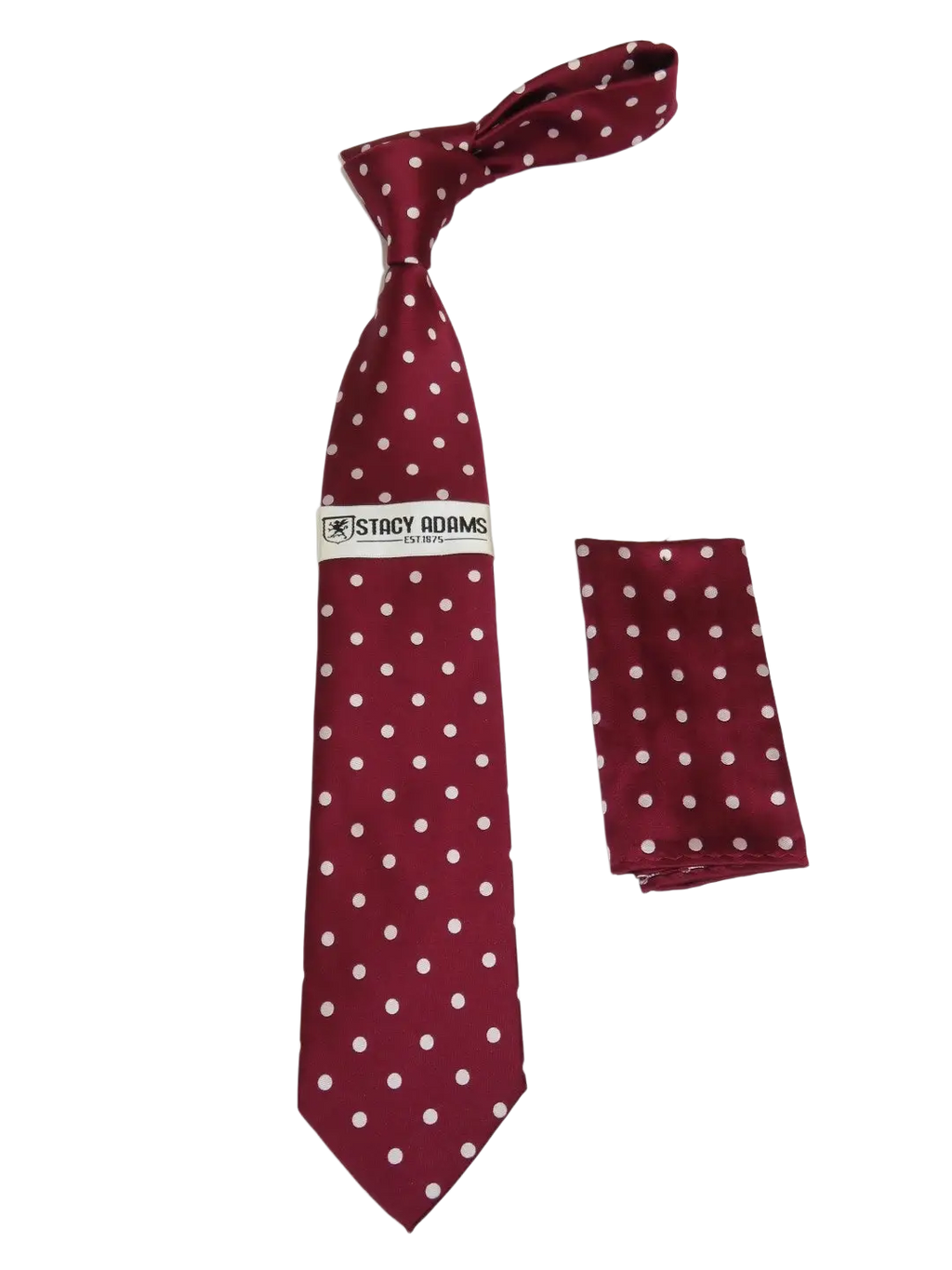 Men's Stacy Adams Tie and Hankie Set Woven Silky Satin #SAT126 Wine Polka Dot