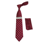 Men's Stacy Adams Tie and Hankie Set Woven Silky Satin #SAT126 Wine Polka Dot