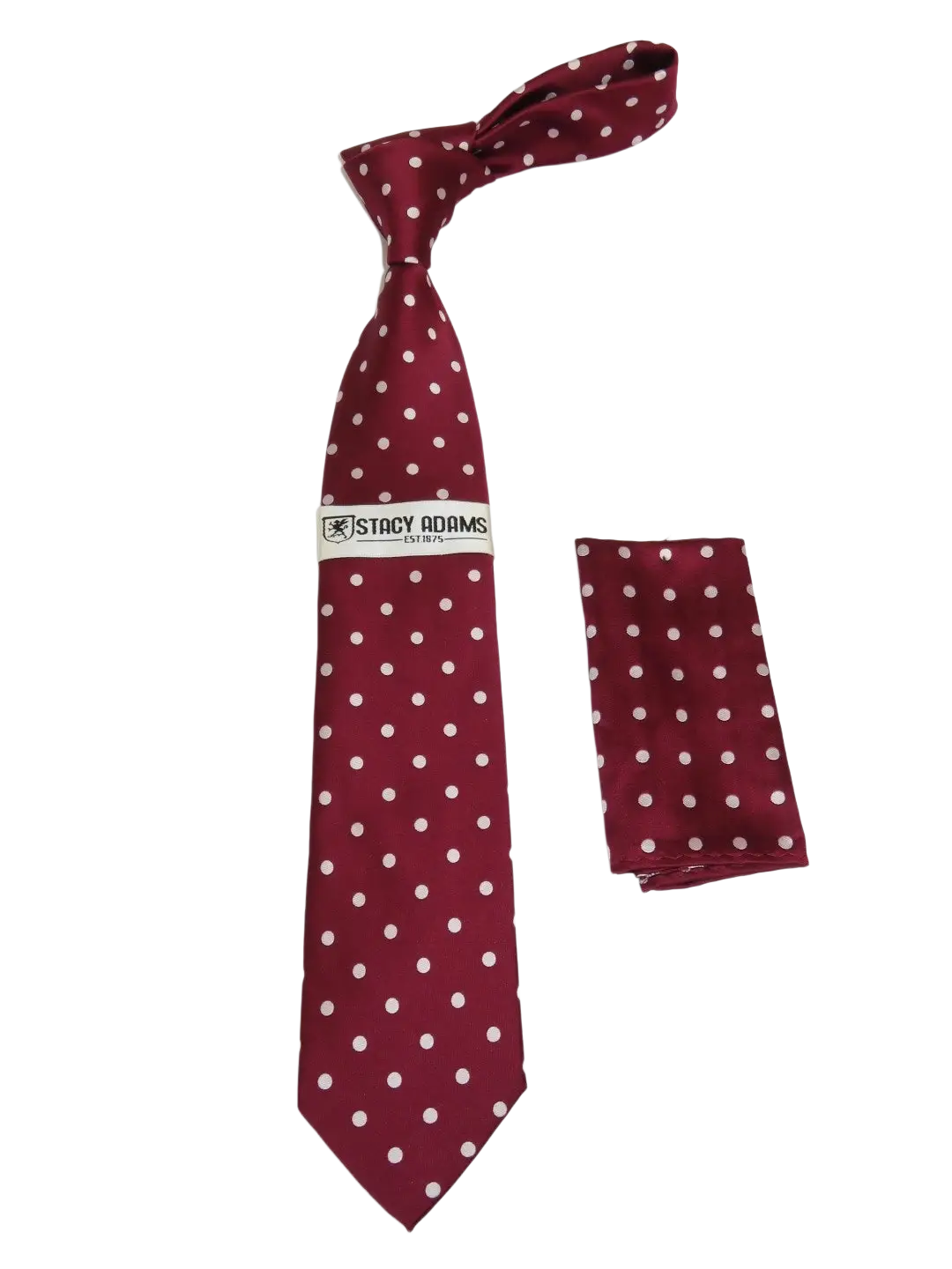 Men's Stacy Adams Tie and Hankie Set Woven Silky Satin #SAT126 Wine Polka Dot
