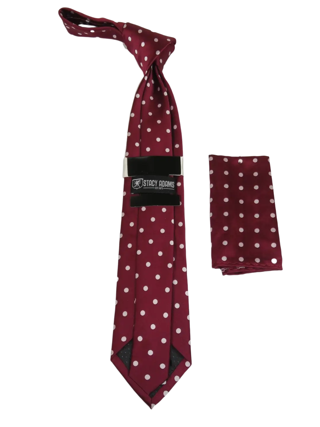 Men's Stacy Adams Tie and Hankie Set Woven Silky Satin #SAT126 Wine Polka Dot