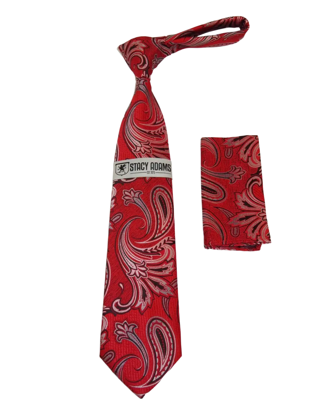 Men's Stacy Adams Tie and Hankie Set Fancy Woven Silky Satin #SAT51 Red