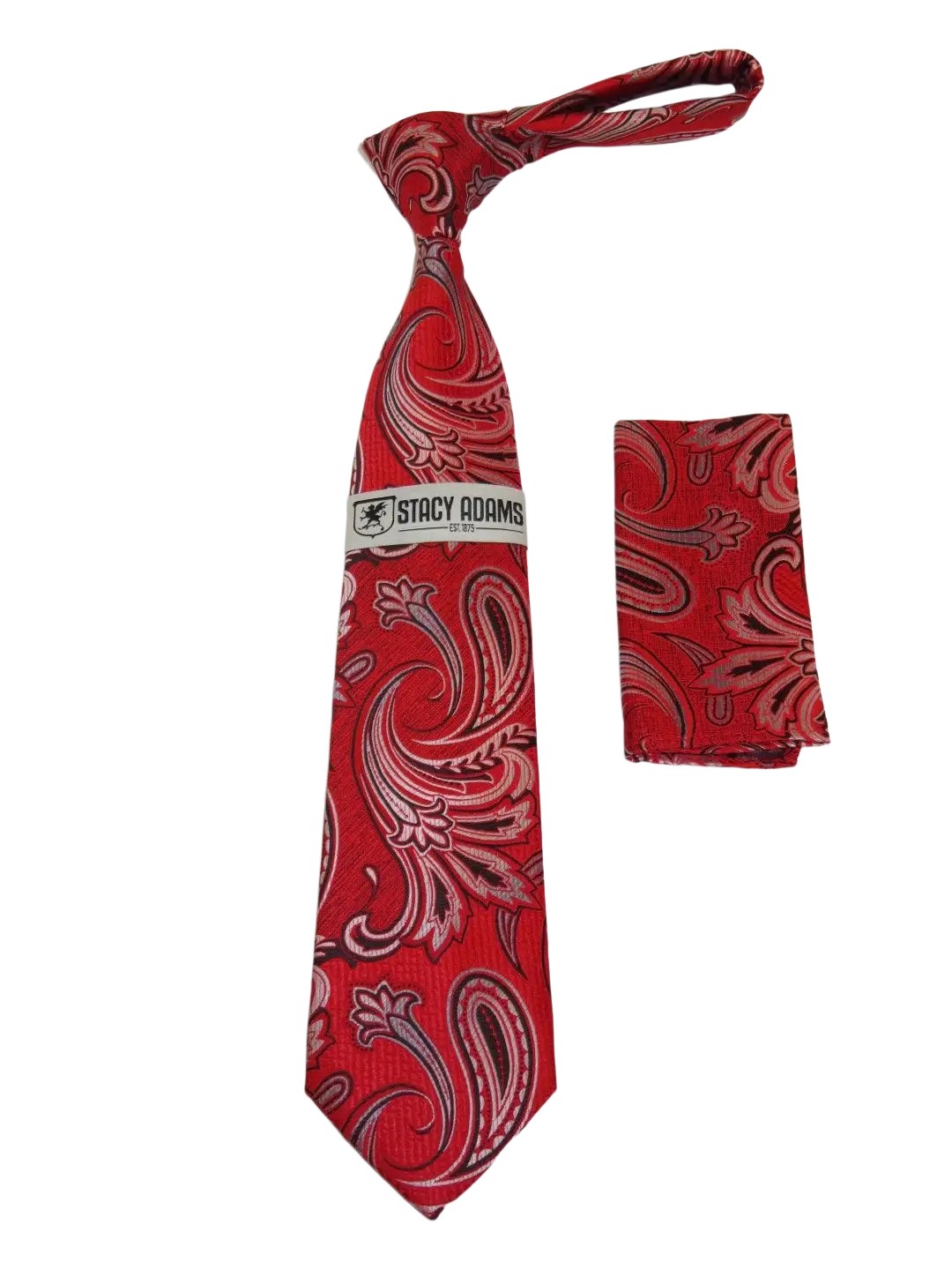 Men's Stacy Adams Tie and Hankie Set Fancy Woven Silky Satin #SAT51 Red