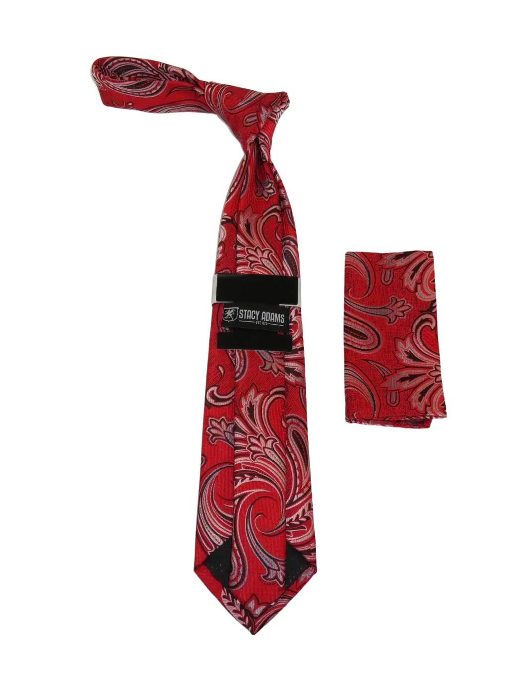 Men's Stacy Adams Tie and Hankie Set Fancy Woven Silky Satin #SAT51 Red