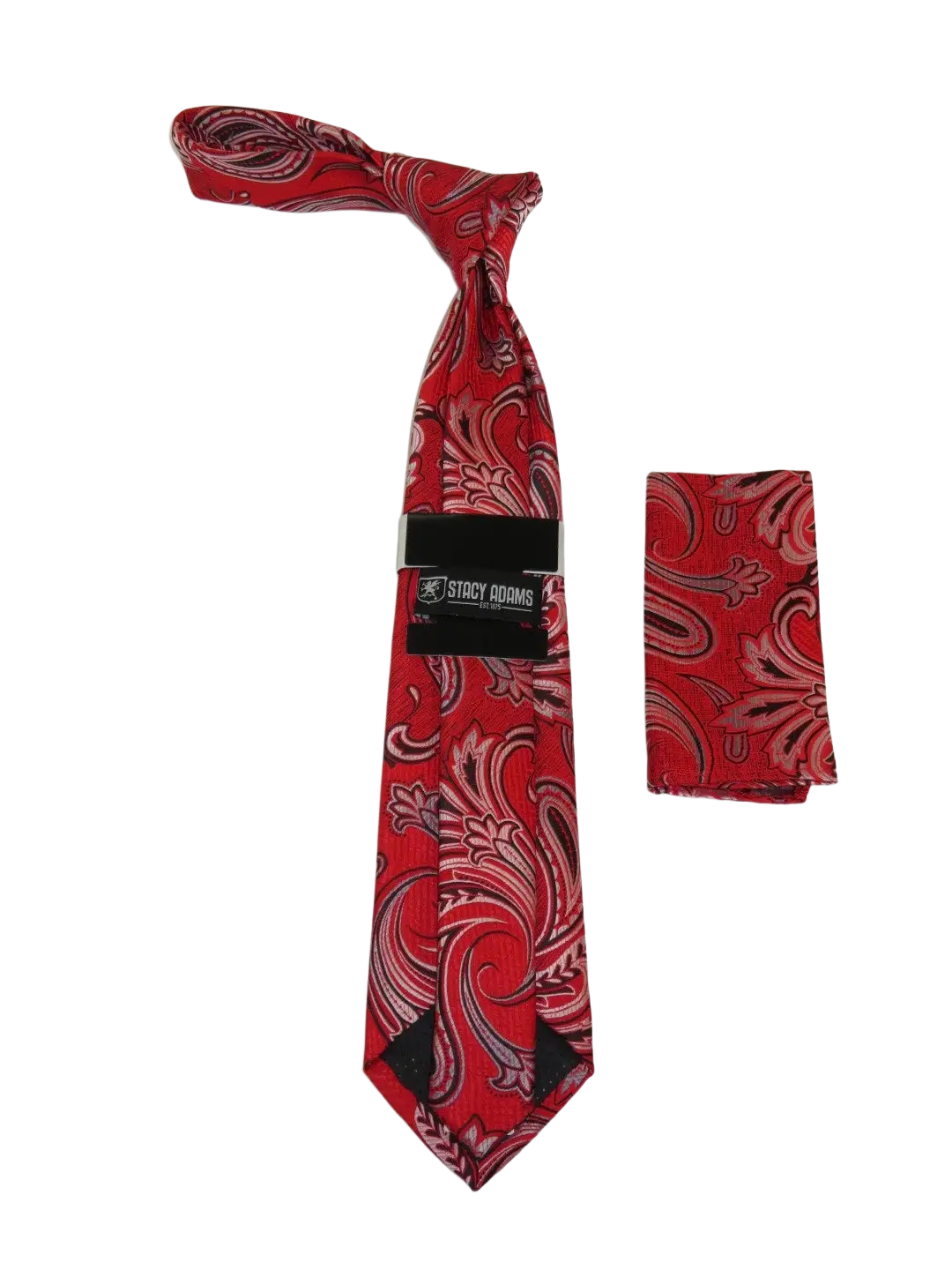 Men's Stacy Adams Tie and Hankie Set Fancy Woven Silky Satin #SAT51 Red