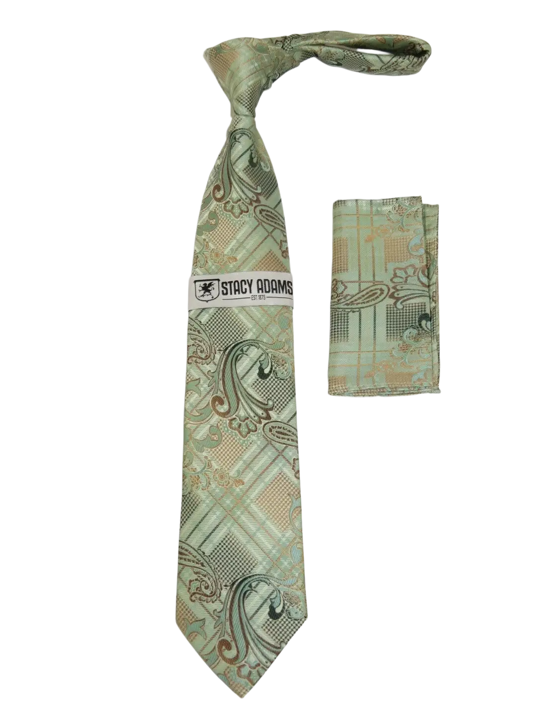 Men's Stacy Adams Tie and Hankie Set Fancy Woven Silky Satin #SAT56 Green