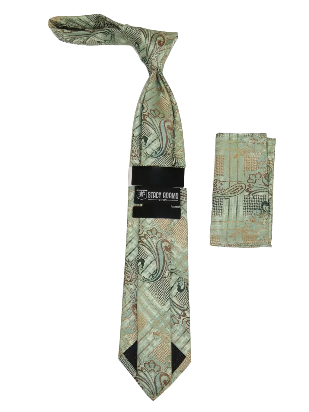 Men's Stacy Adams Tie and Hankie Set Fancy Woven Silky Satin #SAT56 Green