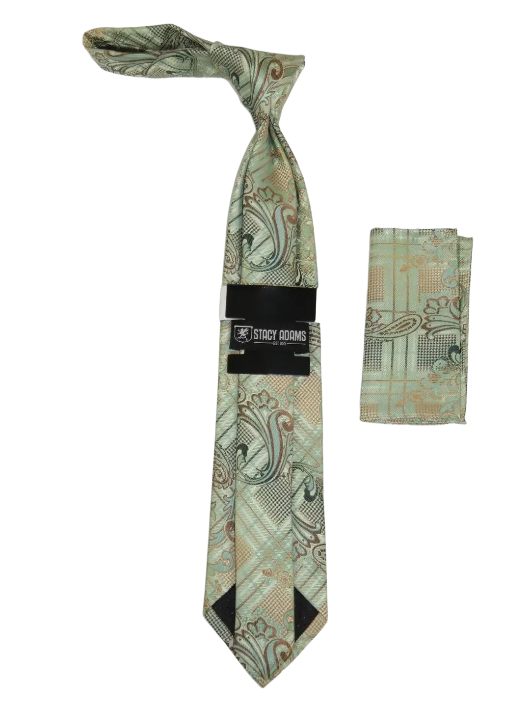 Men's Stacy Adams Tie and Hankie Set Fancy Woven Silky Satin #SAT56 Green