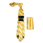 Men's Stacy Adams Tie and Hankie Set Fancy Woven Silky Satin #SAT87 Gold