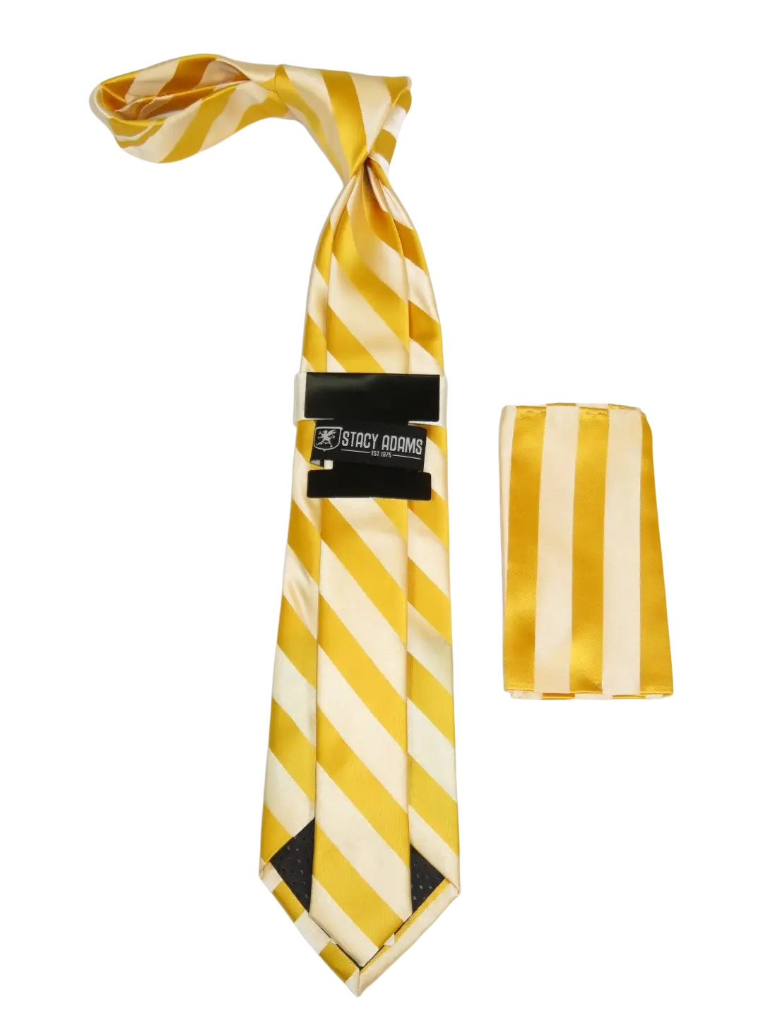 Men's Stacy Adams Tie and Hankie Set Fancy Woven Silky Satin #SAT87 Gold