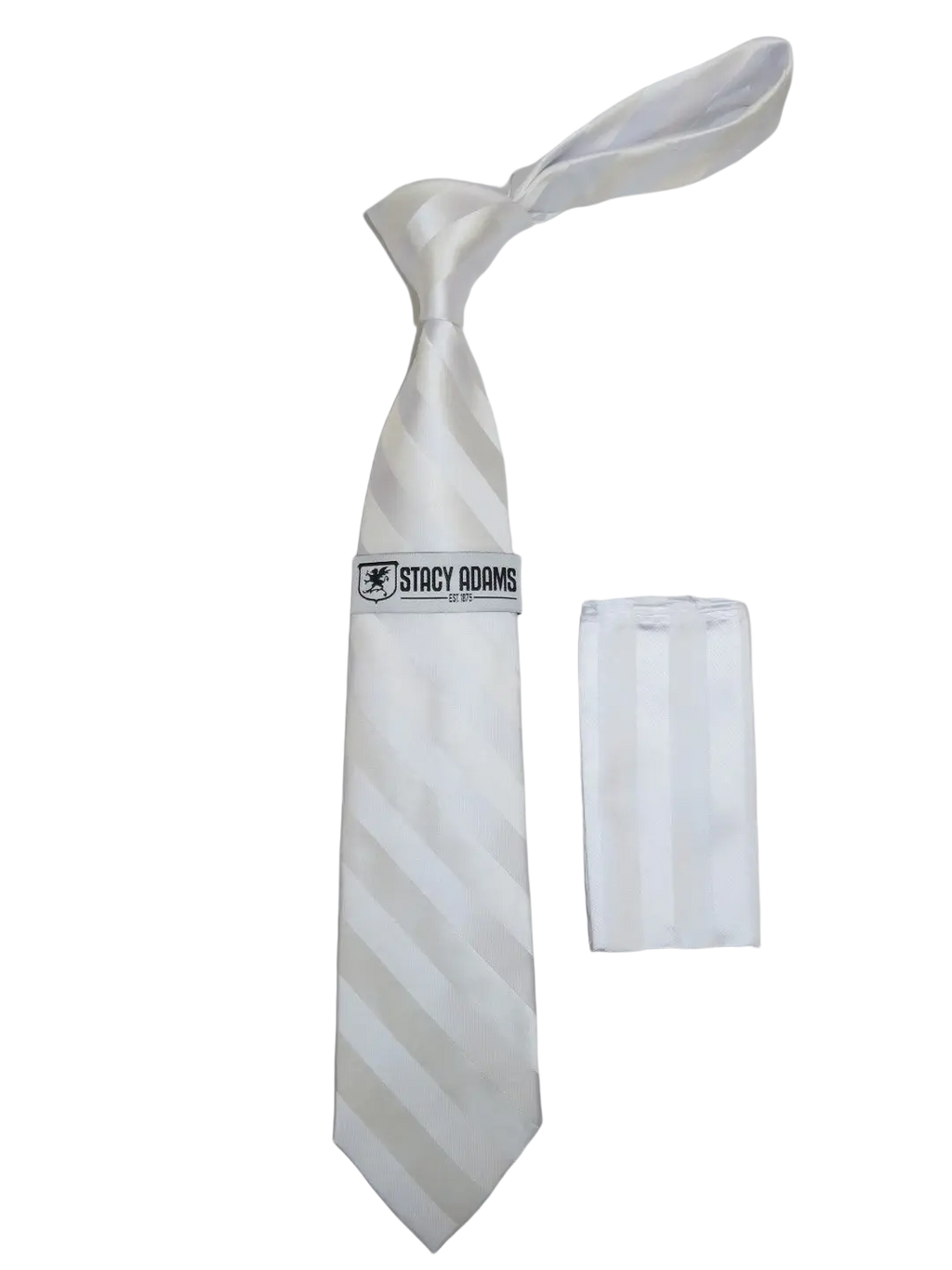 Men's Stacy Adams Tie and Hankie Set Fancy Woven Silky Satin #SAT91 White