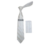 Men's Stacy Adams Tie and Hankie Set Fancy Woven Silky Satin #SAT91 White