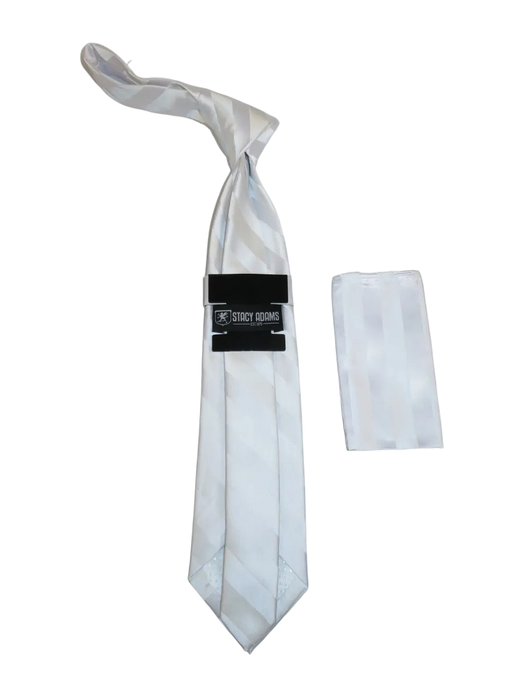Men's Stacy Adams Tie and Hankie Set Fancy Woven Silky Satin #SAT91 White