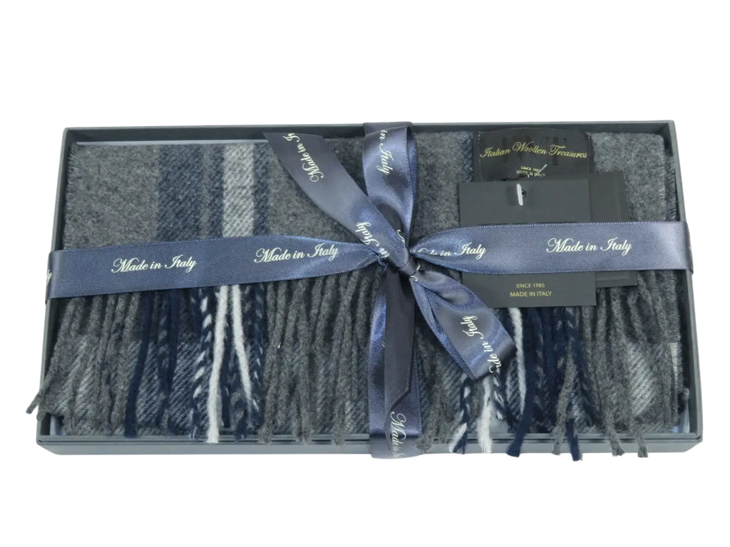 Scarf By J.Valintin Italian Luxurious 100% Wool Made In Italy #Scarf8 Gray Blue