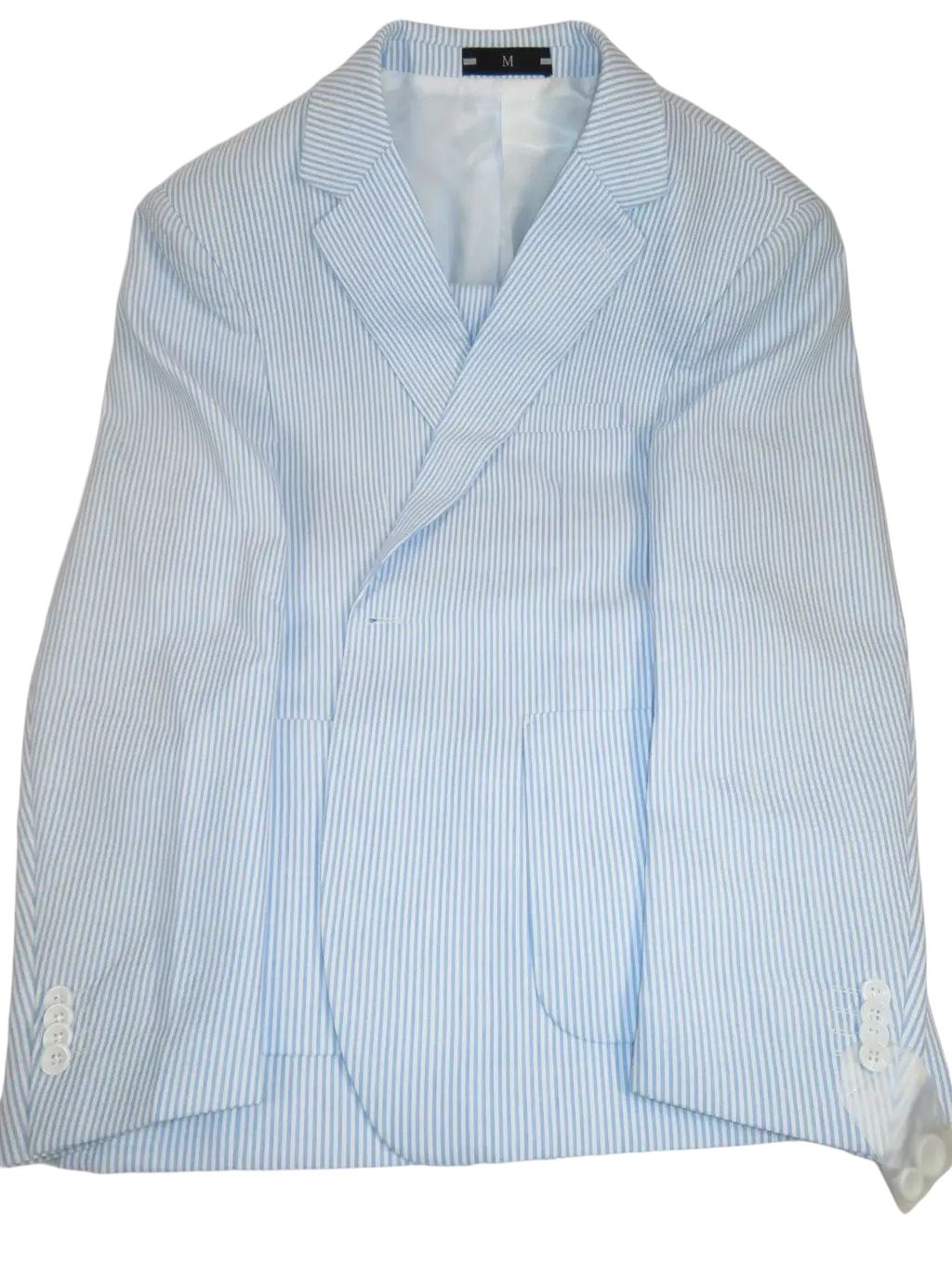 Men's Seersucker Stripped Suit Cotton Blend #Seer1 Blue Size 40 Regular